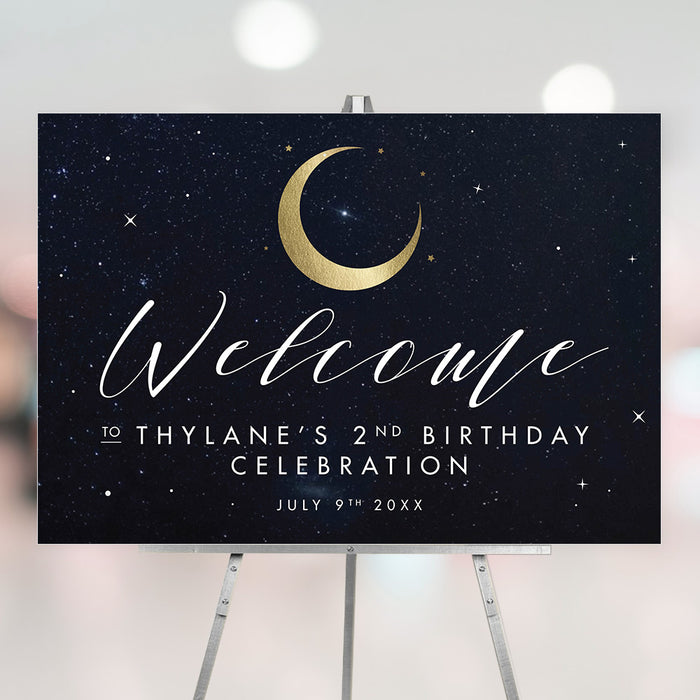 Two the Moon and Back Birthday Party Invitation for Kids, Moon and Stars 2nd Birthday Invites, Celestial Themed Invitation Card