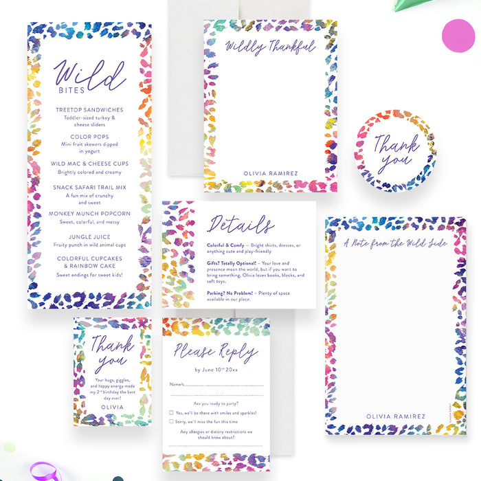 Two Wild Kids Birthday Invitation Colorful Leopard Print