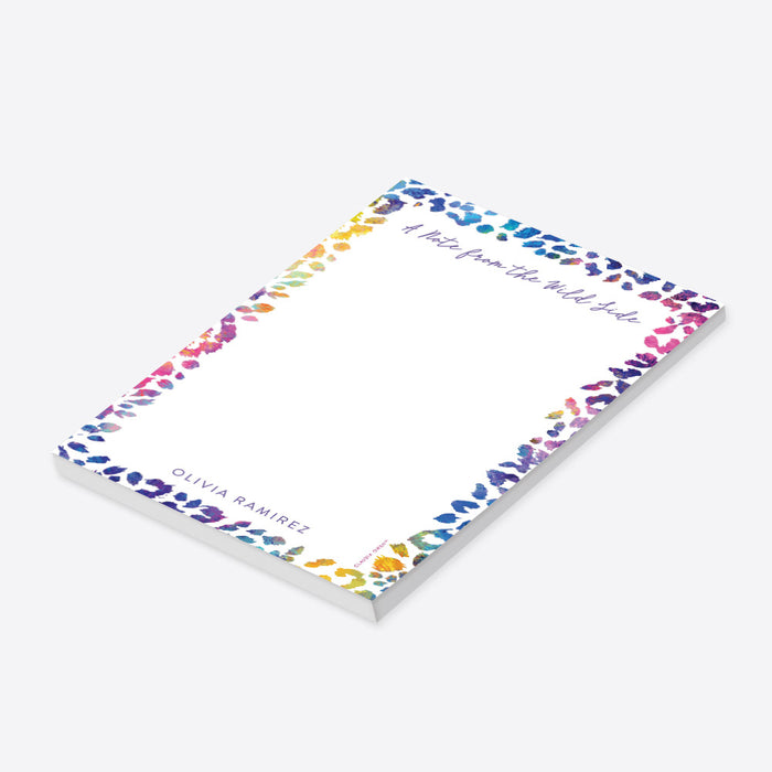Colorful leopard-print personalized notepad with “A Note from the Wild Side” text and a customized name-side