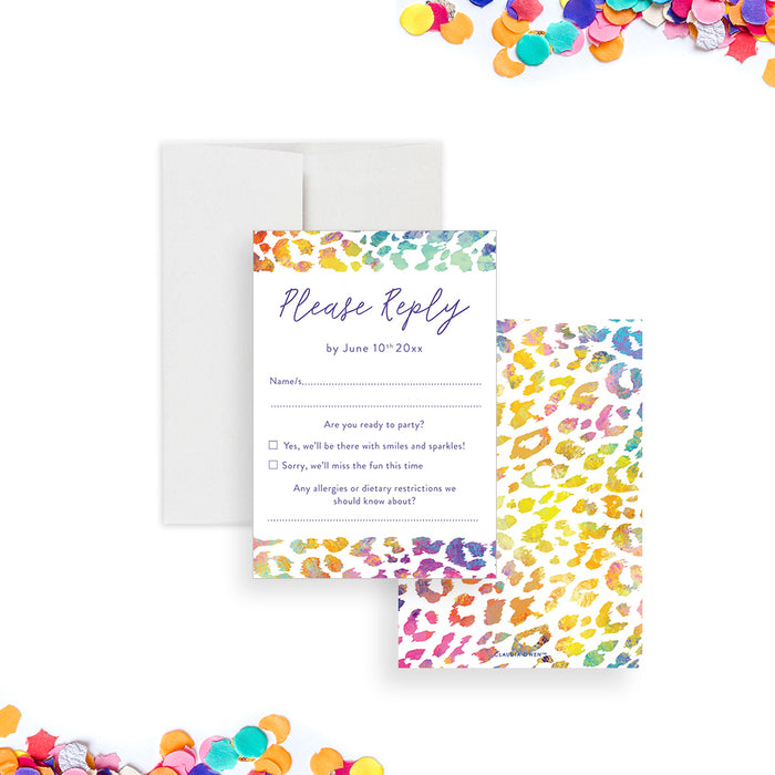Two Wild Kids Birthday Invitation Colorful Leopard Print