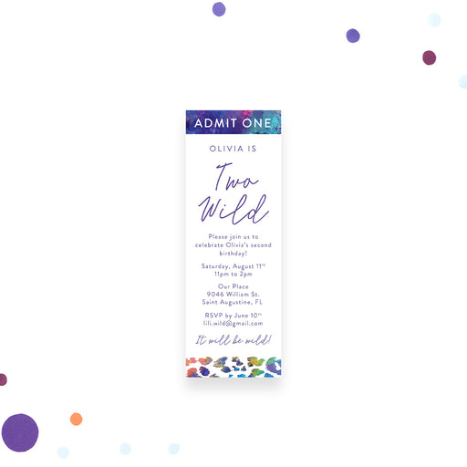 Colorful leopard print admit-one birthday ticket invitation with event details