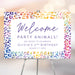 Birthday welcome sign with bright leopard print colors for party entrance décor