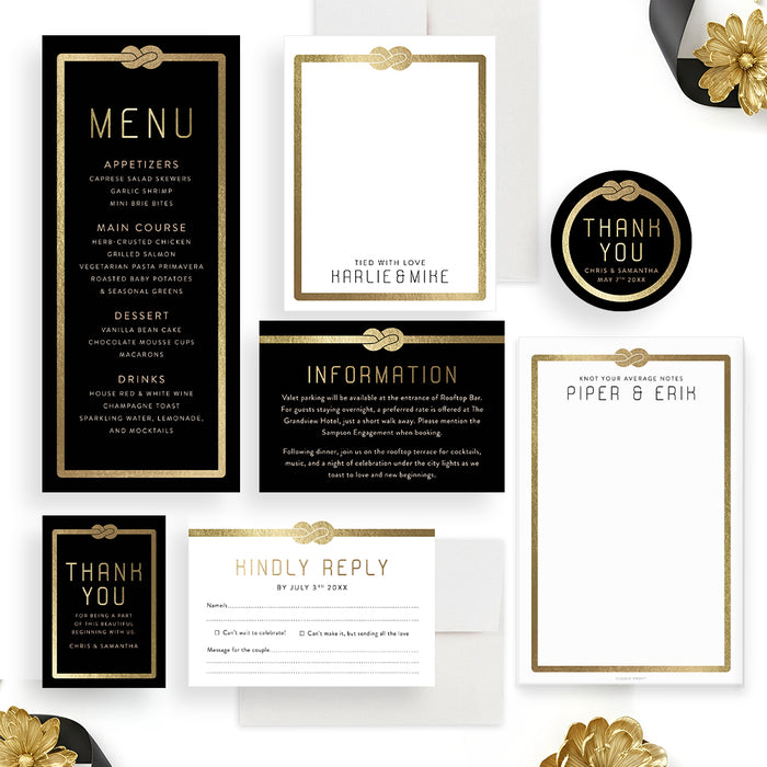Tying the Knot Engagement Party Invitation Black Elegant Invite