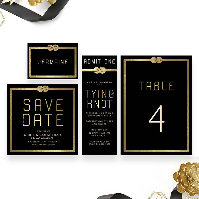 Tying the Knot Engagement Party Invitation Black Elegant Invite