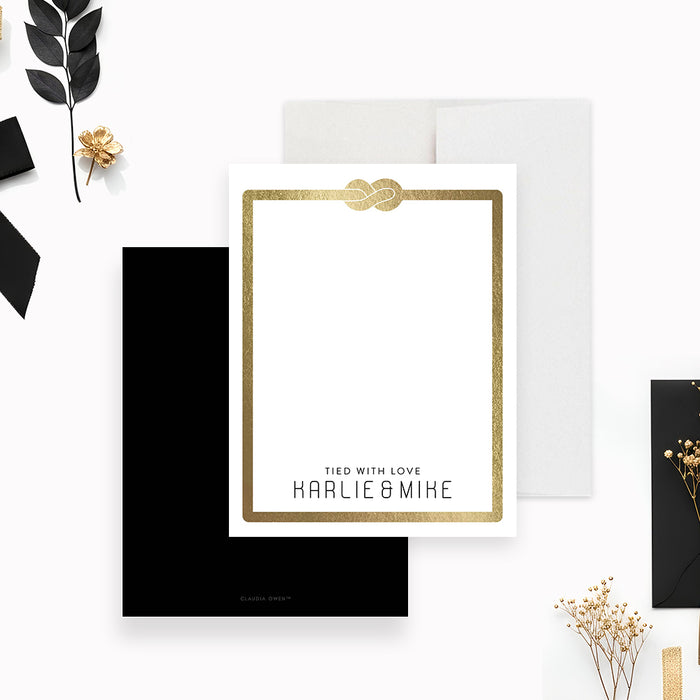 Wedding thank you card knot design elegant personalized note card-front-back