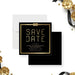 Black and gold save the date card with knot detail, personalized for engagement or wedding announcement, elegant and modern design-front-back
