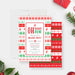 ugly Christmas sweater holiday party invitation with red and green knit pattern, reindeer details, and customizable event wording-front-back