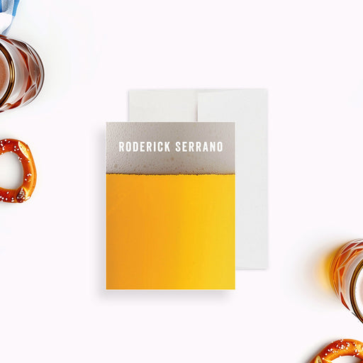 Beer-themed note card, customized with a name, ideal for birthdays, brewery events, and thank-you messages.-front