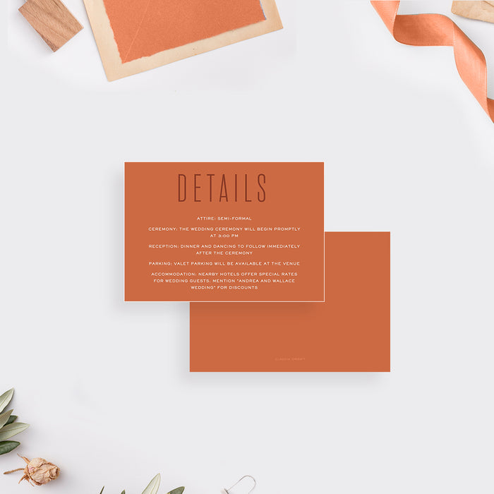 Unique Modern Wedding Invitation Card in Rust Orange, Fall Wedding Invitations with Minimalist Typography