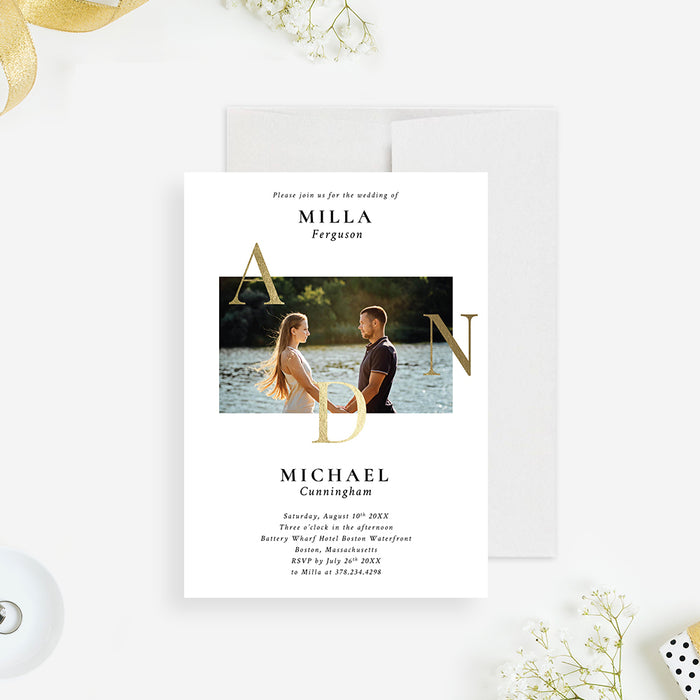 Unique Wedding Invitation with Photo, Modern Minimalist Wedding Invitations with Romantic Couple’s Picture