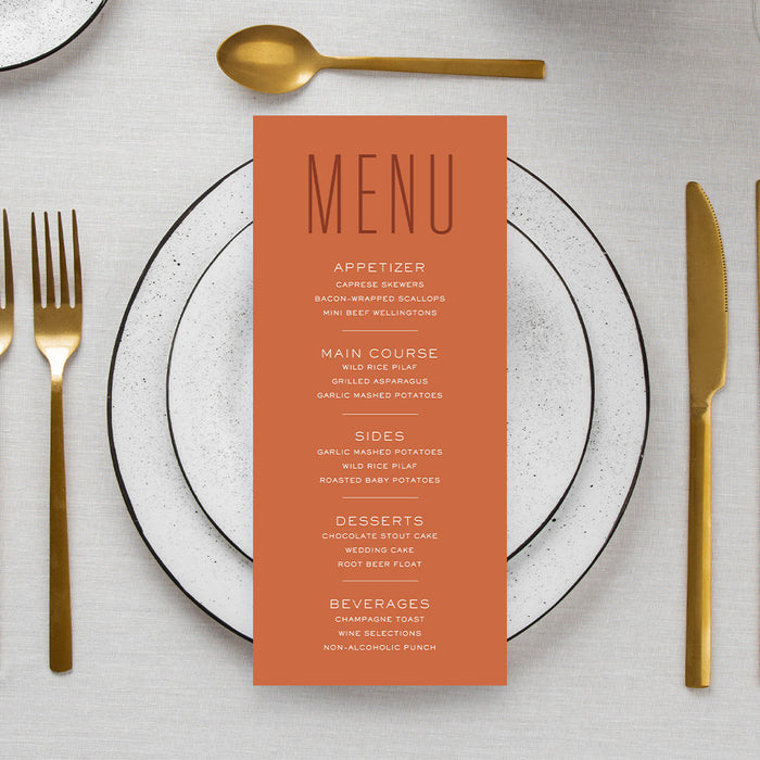 Unique Modern Wedding Invitation Card in Rust Orange, Fall Wedding Invitations with Minimalist Typography