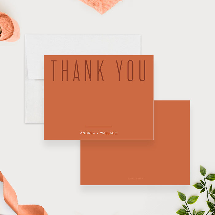 Rust Orange Wedding Thank You Note Card with Modern Typography, Aesthetic Wedding Note Card in Terracotta Color