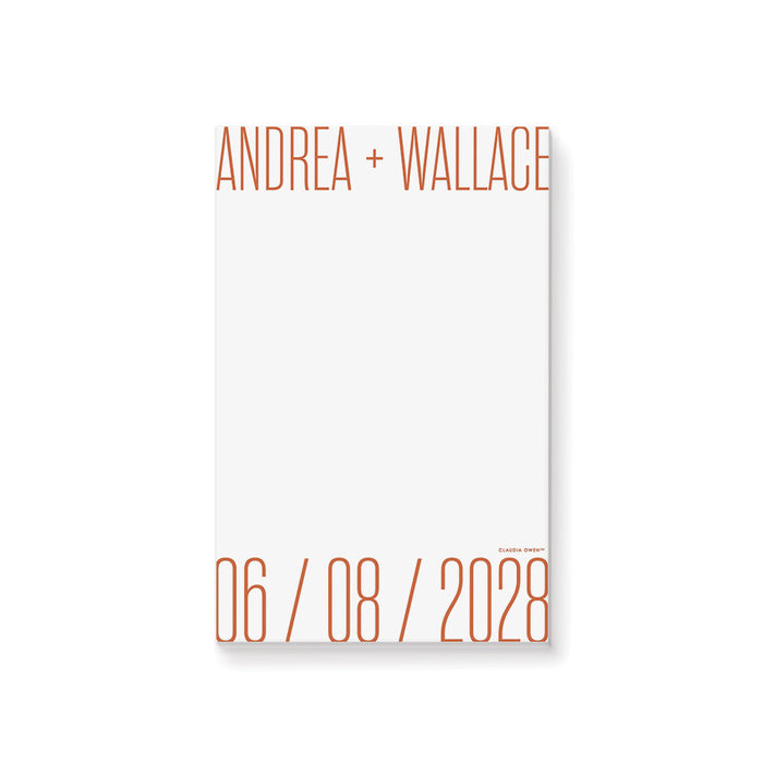 Aesthetic Minimalist Couple’s Notepad, Personalized Wedding Notepad with Rust Orange Typography, Unique Wedding Keepsake Notepad