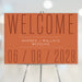 Terracotta wedding welcome sign with modern boho design in rust orange, perfect for rustic weddings and party decoration.