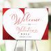 Valentine’s Ball party welcome sign with red and white heart illustration 