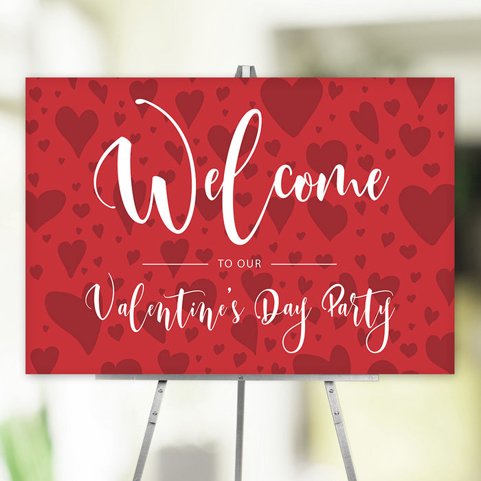 Valentine’s Day welcome sign featuring a cute red hearts pattern for romantic party decor