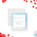 Valentine's Day save the date card with soft blue watercolor border, elegant script lettering, and personalized lunch details-front