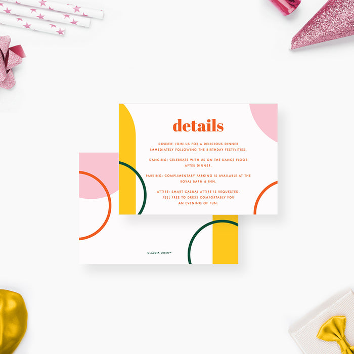 Colorful Birthday Dinner Invitation Card in Orange Pink Yellow and Green, Unique Birthday Party Invites for Kids