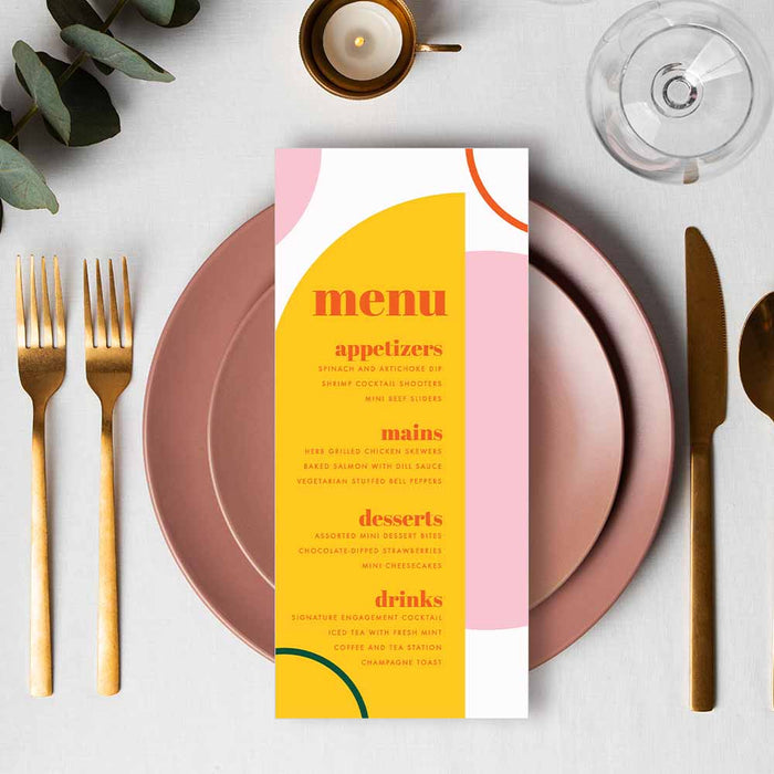 Colorful Birthday Dinner Invitation Card in Orange Pink Yellow and Green, Unique Birthday Party Invites for Kids