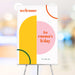 Modern geometric birthday welcome sign featuring bold pink, yellow, green, and orange shapes, customizable for party entrances, decor, and photo backdrops.