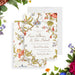 Vintage botanical wedding invitation with floral garden design, delicate illustrated flowers, and elegant script lettering-front-back