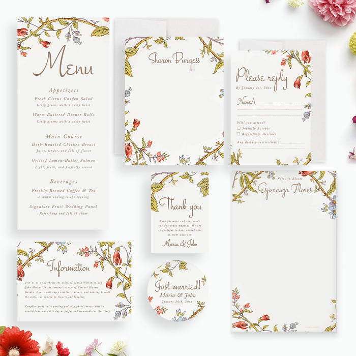 Wedding Invitation Vintage Botanical Floral Garden Invite