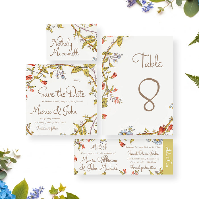 Wedding Invitation Vintage Botanical Floral Garden Invite