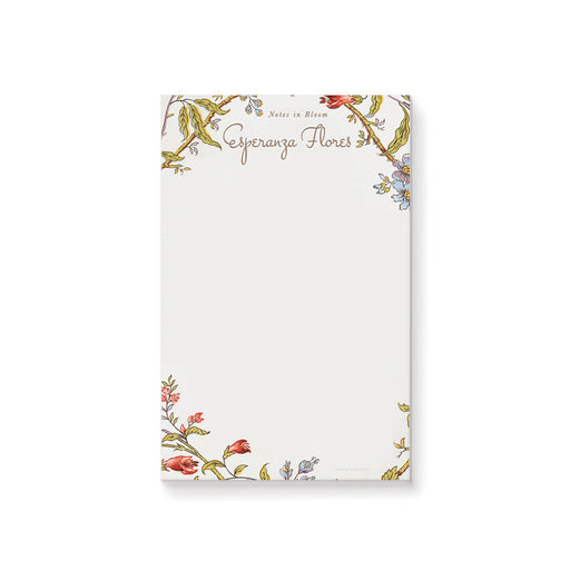 Personalized botanical notepad featuring vintage floral illustrations with elegant script name at the top, perfect for stationery and gifts.