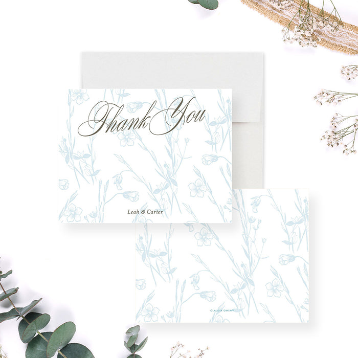 Botanical Wedding Thank You Note Card with Elegant Typography, Personalized Classic Floral Wedding Note Card