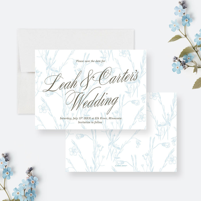 Romantic Calligraphy Wedding Save the Date Cards, Vintage Floral Wedding Save the Date Invitations, Botanical Engagement Save the Dates