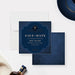navy blue groomsmen save the date card with vintage gentleman theme, top hat emblem, and masculine bachelor party styling-front-back