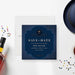 navy blue groomsmen save the date card with vintage gentleman theme, top hat emblem, and masculine bachelor party styling-front