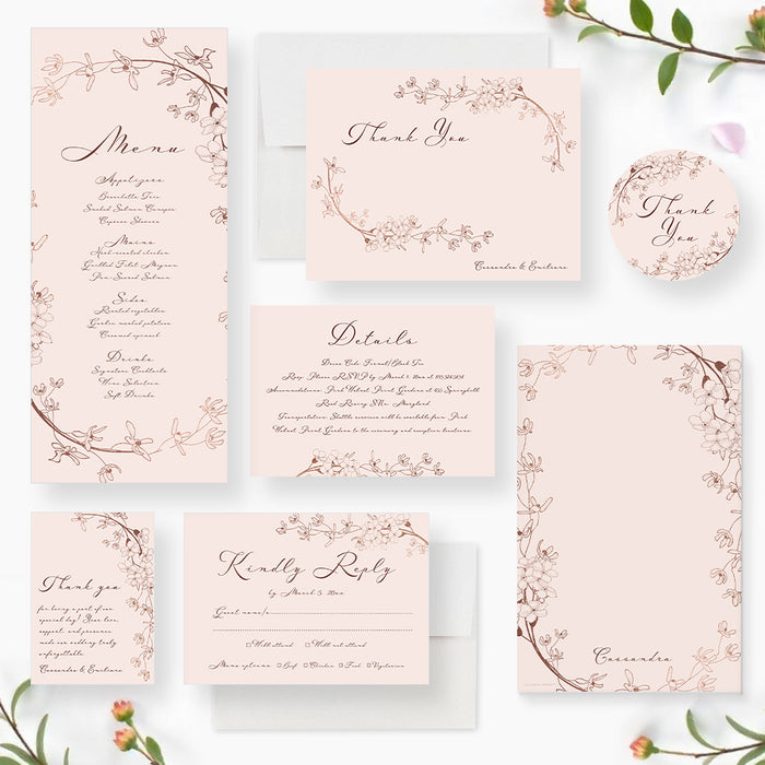 Floral Wedding Invitation Blush Pink Vintage Garden Invite