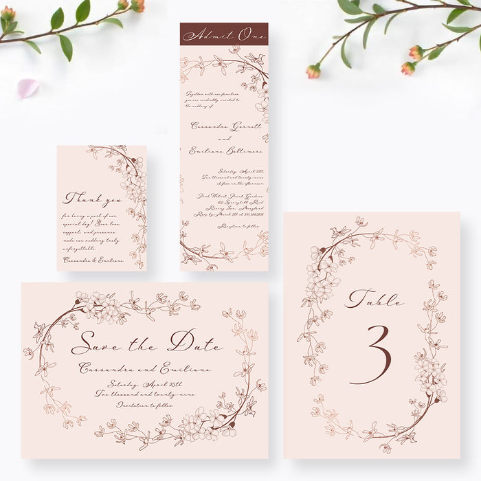 Floral Wedding Invitation Blush Pink Vintage Garden Invite