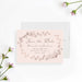 blush pink floral save the date card with a vintage botanical wreath design for a romantic garden wedding ceremony-front