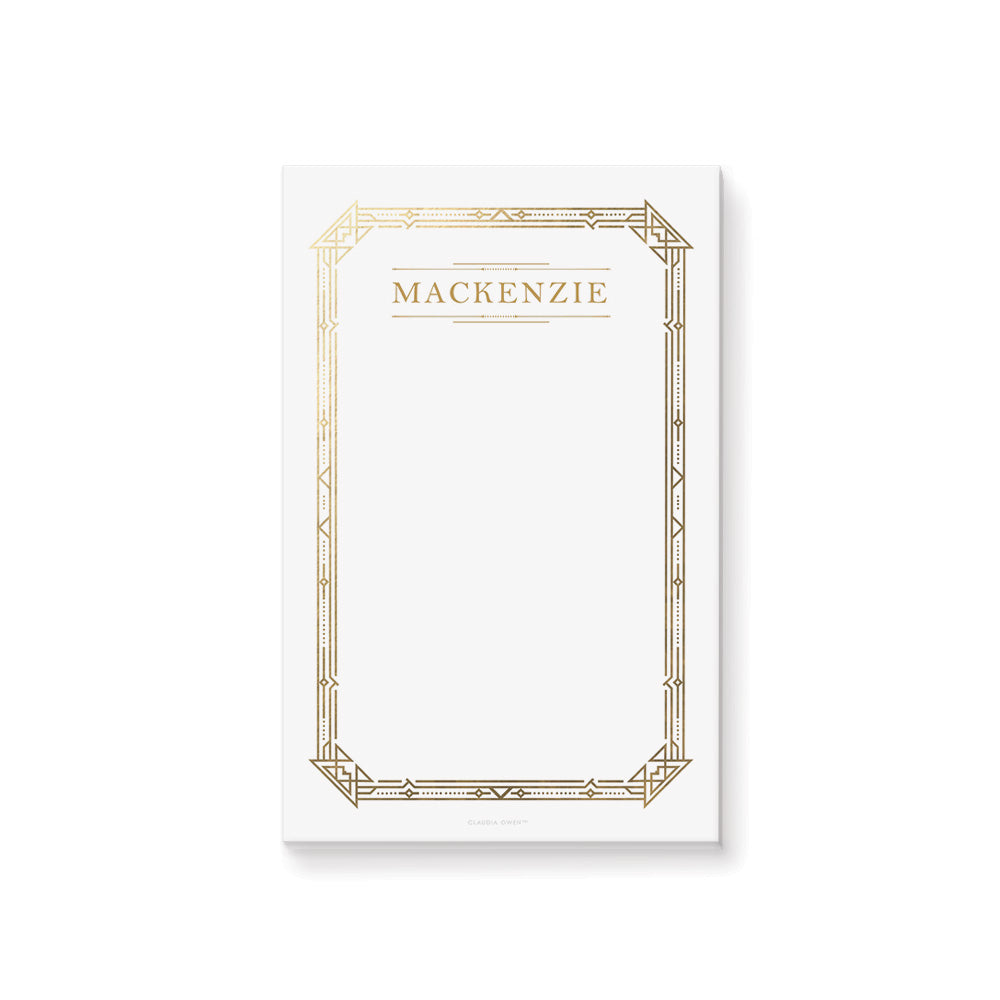 Art Deco Personalized Notepad Gold Frame Elegant Stationery