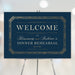 Art deco rehearsal dinner welcome sign navy gold geometric frame wedding decor