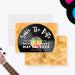 vinyl record birthday save the date card with retro music design and colorful record label-front-back