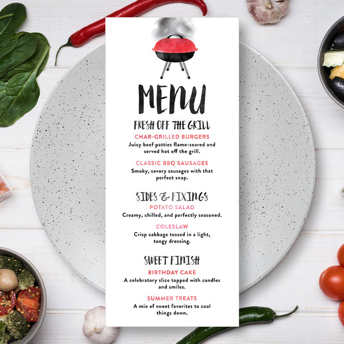 Personalized Watercolor BBQ Birthday Party Invitation with Grill