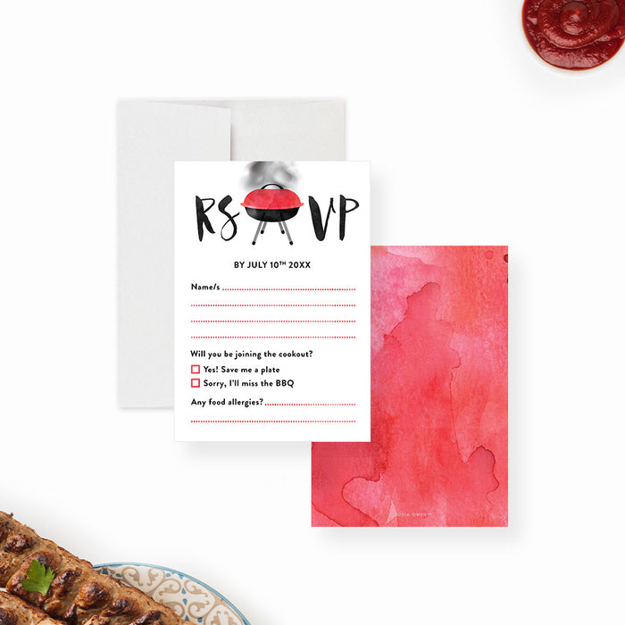Personalized Watercolor BBQ Birthday Party Invitation with Grill