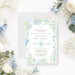Personalized blue and green floral Bat Mitzvah invitation with Star of David and custom ceremony details-front