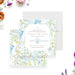 Personalized blue and green floral Bat Mitzvah save the date with Star of David, honoree name and ceremony date-front-back