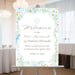 Personalized floral Bat Mitzvah welcome sign with Star of David, blue and green watercolor flowers, custom name, and date