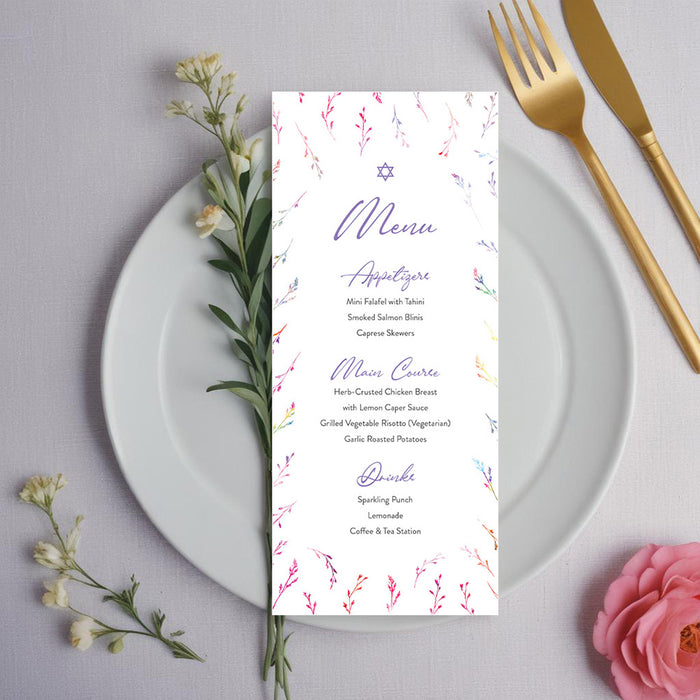 Personalized Colorful Watercolor Wildflower Bat Mitzvah Invitation
