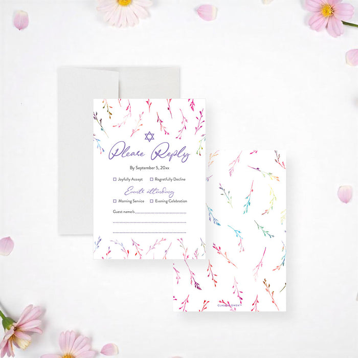 Personalized Colorful Watercolor Wildflower Bat Mitzvah Invitation