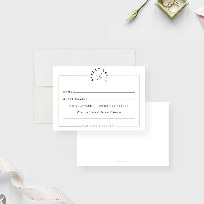 Chic Wedding Invitation Card in Classic White and Copper, Minimalist Invites for Wedding Anniversary Celebration