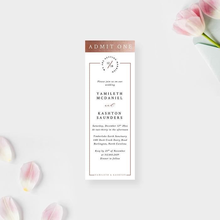 Chic Wedding Invitation Card in Classic White and Copper, Minimalist Invites for Wedding Anniversary Celebration