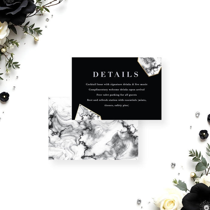 Black Wedding Invitation with Marble Geometric Design