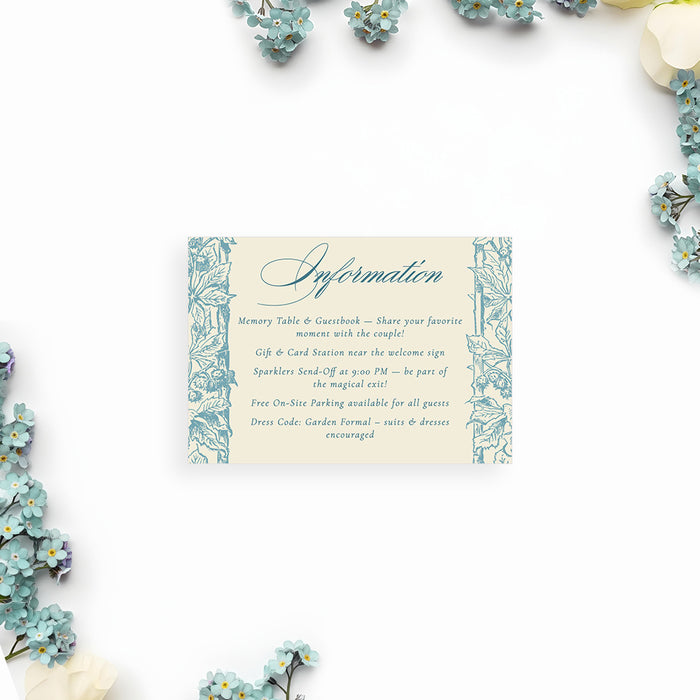 Vintage Blue Botanical Wedding Invitation with Floral Frame