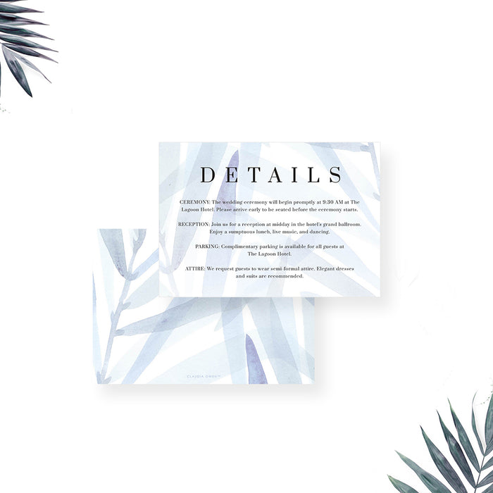 Wedding Invitation with Dusty Blue Foliage, Soft Hues Nature Wedding Invitations with Watercolor Leaves, Serene Tropical Wedding Invites